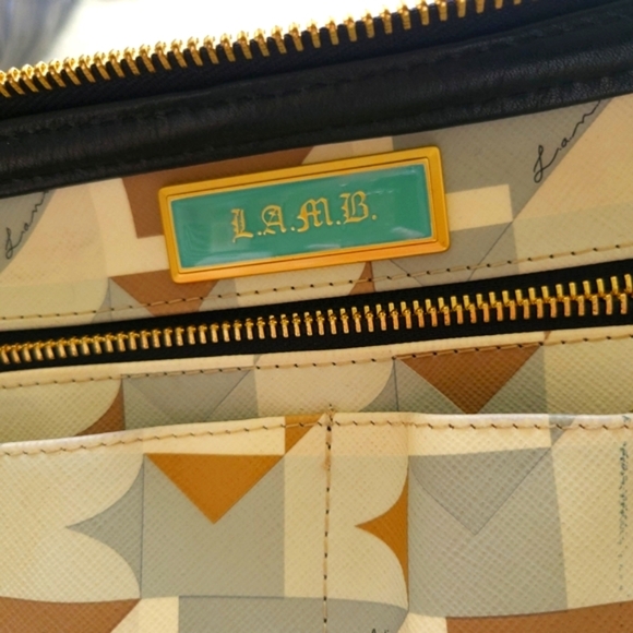 L.A.M.B. Bowling bag Blue and Cream Geometric Satchel with Navy Accents - Picture 7 of 12